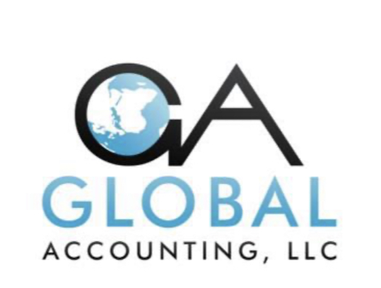 Global Accounting logo in blue and black color and white background